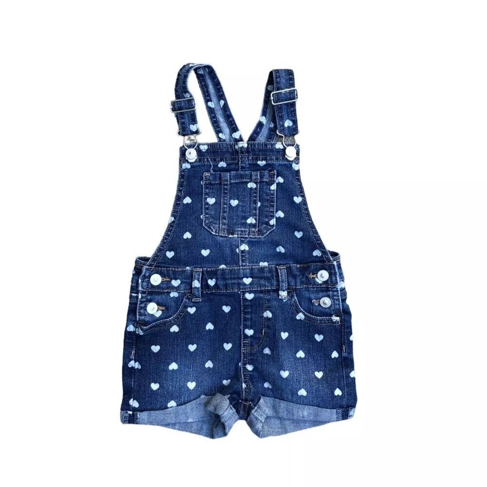 WONDER NATION Overalls Girls 4T Toddler Denim Jean Hearts Shorts One Pie…​​